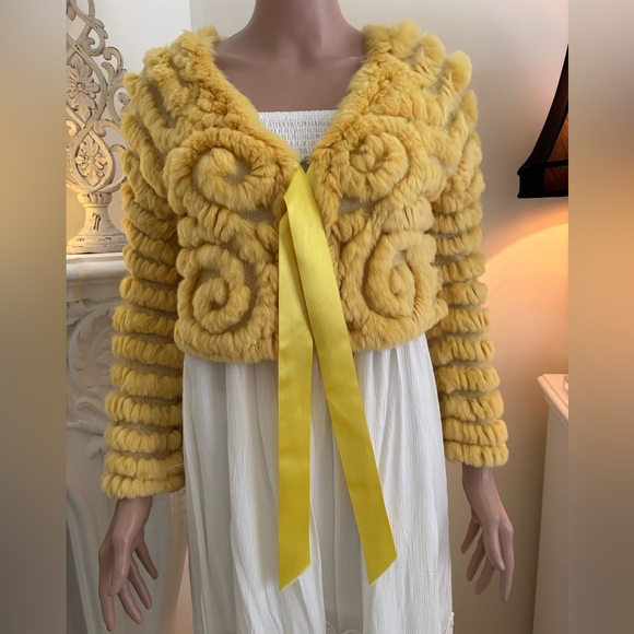 BCBGMaxAzria Cream Rabbit Fur Jacket - Picture 3 of 14